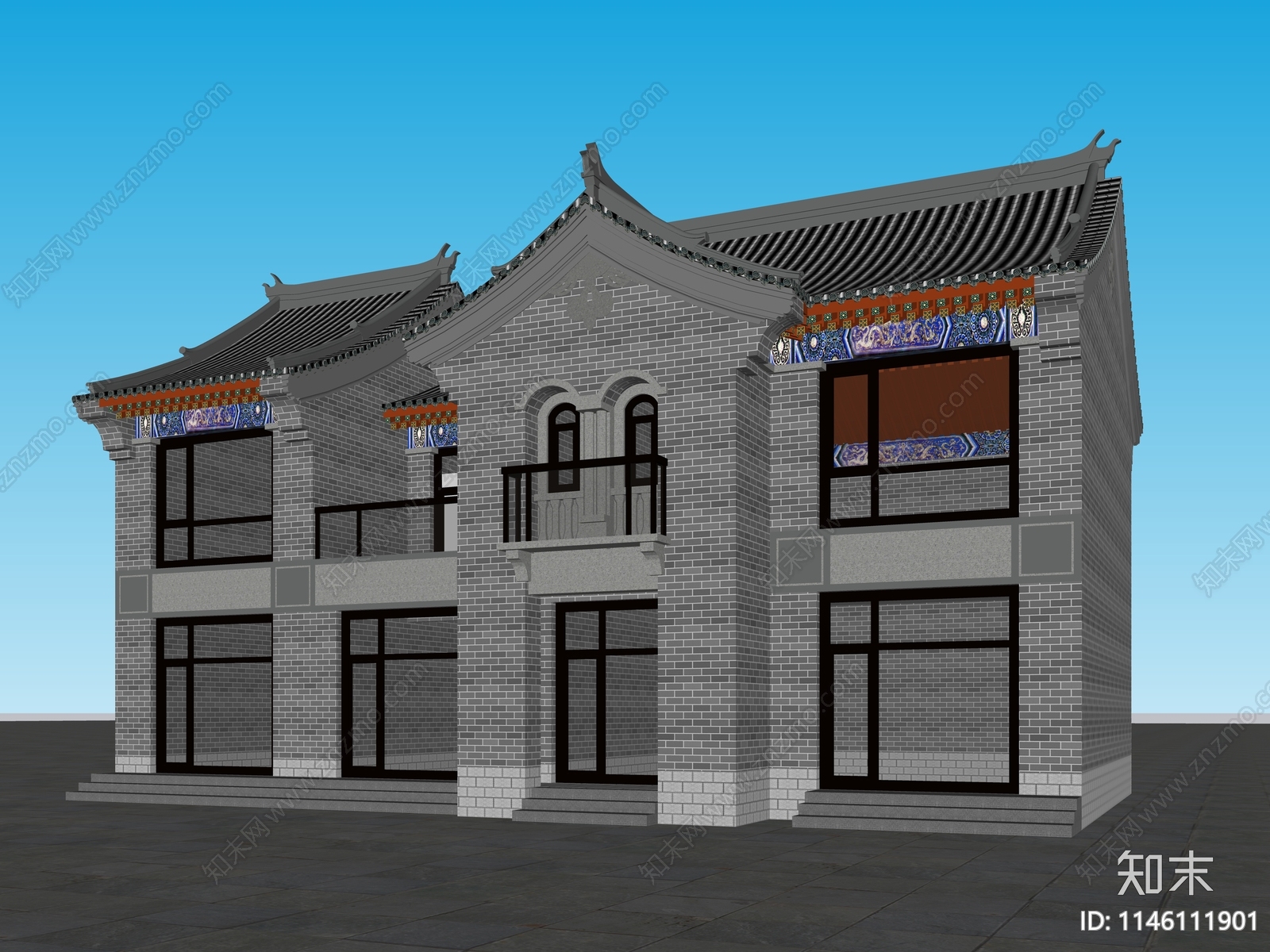 中式餐饮建筑SU模型下载【ID:1146111901】