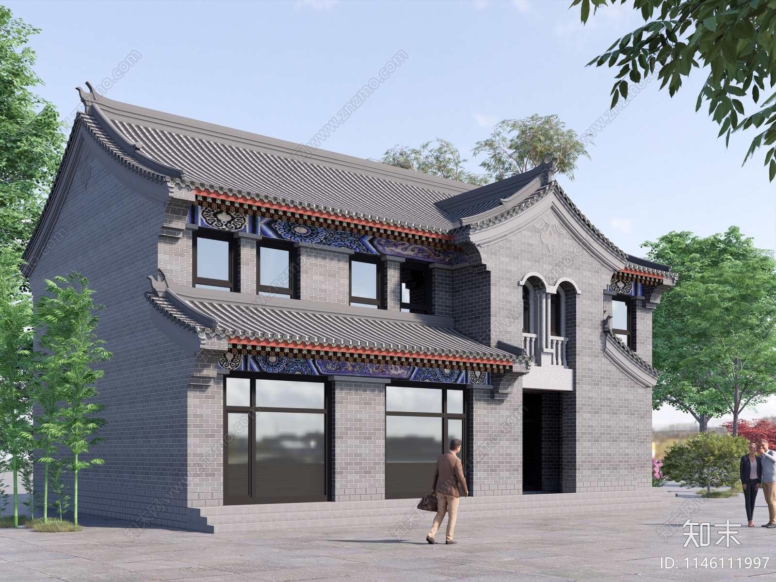 中式餐饮建筑SU模型下载【ID:1146111997】