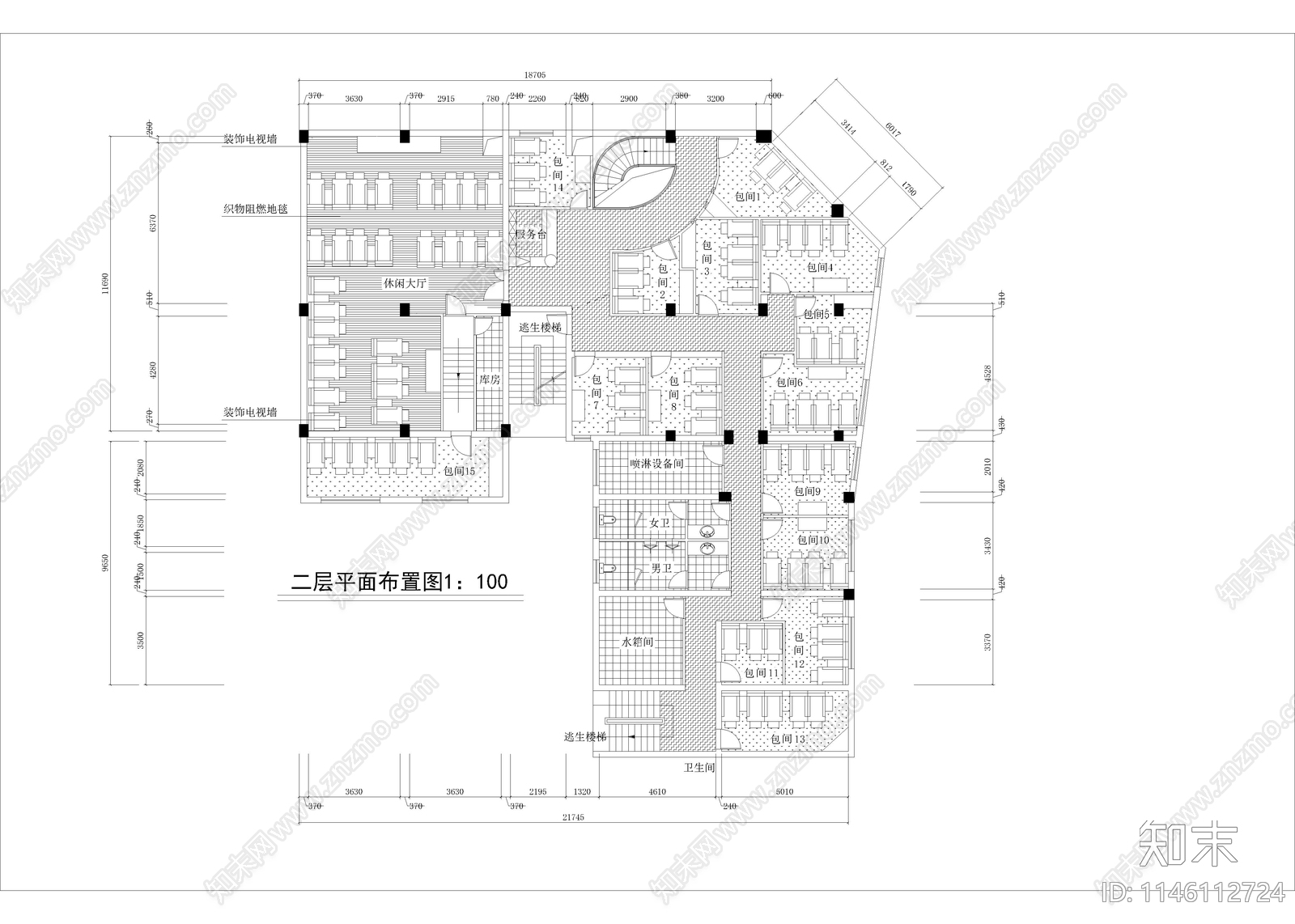 800㎡洗浴cad施工图下载【ID:1146112724】