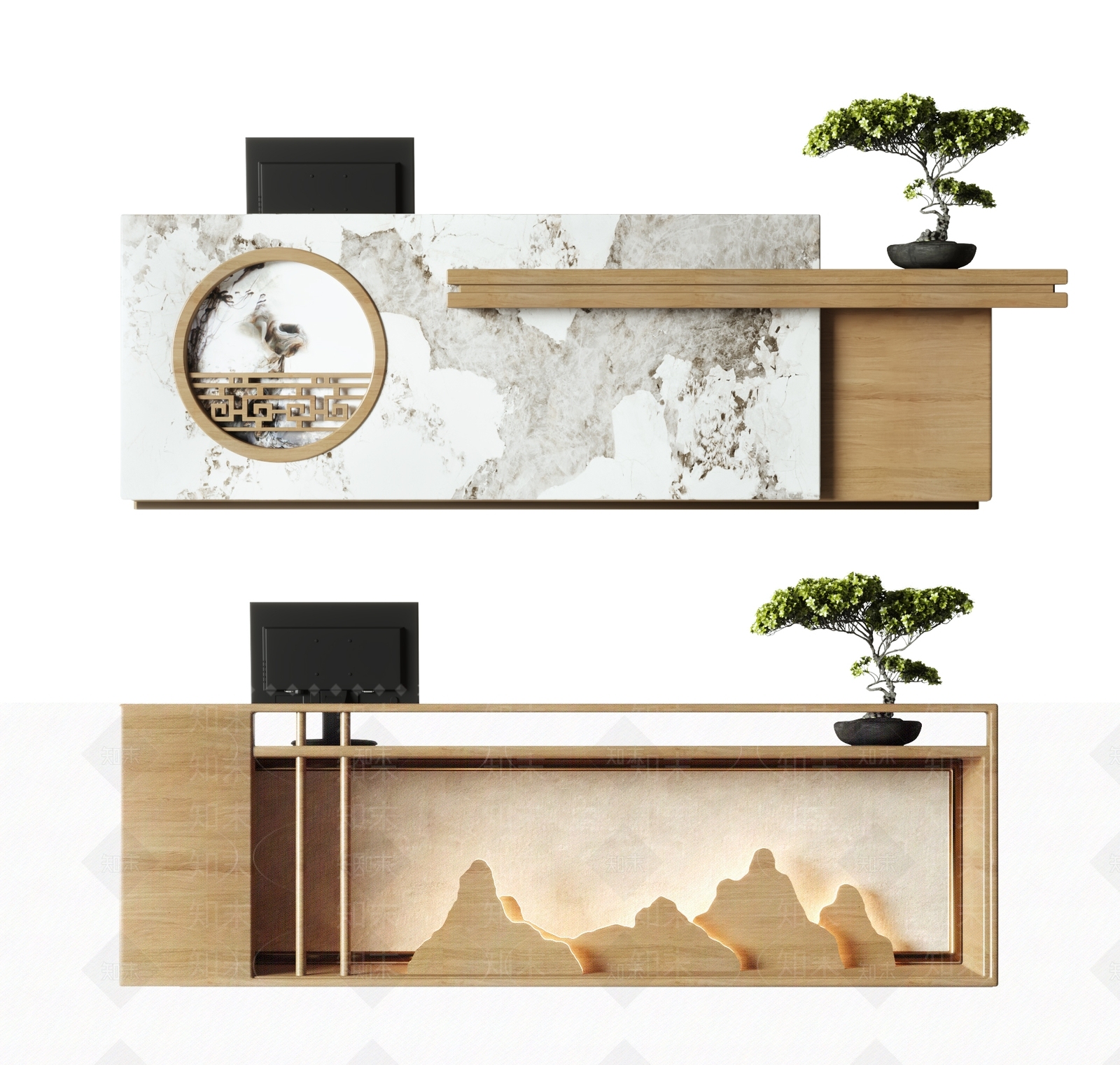 新中式接待台3D模型下载【ID:1146113902】