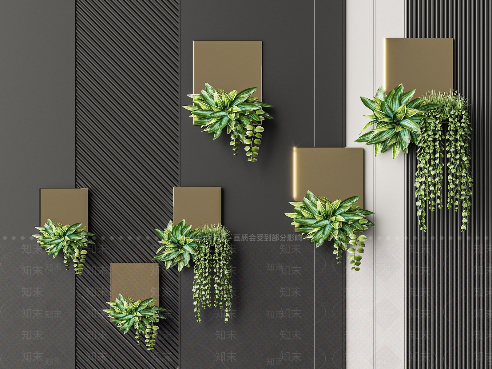 现代植物墙饰挂件3D模型下载【ID:1146118107】
