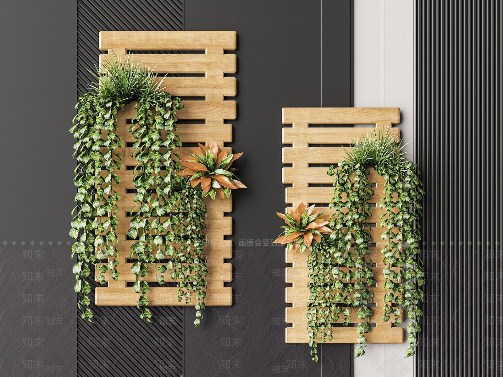 现代植物墙饰挂件3D模型下载【ID:1146118241】