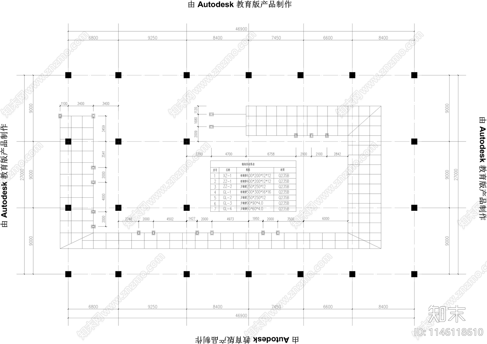 展厅钢结构cad施工图下载【ID:1146118610】