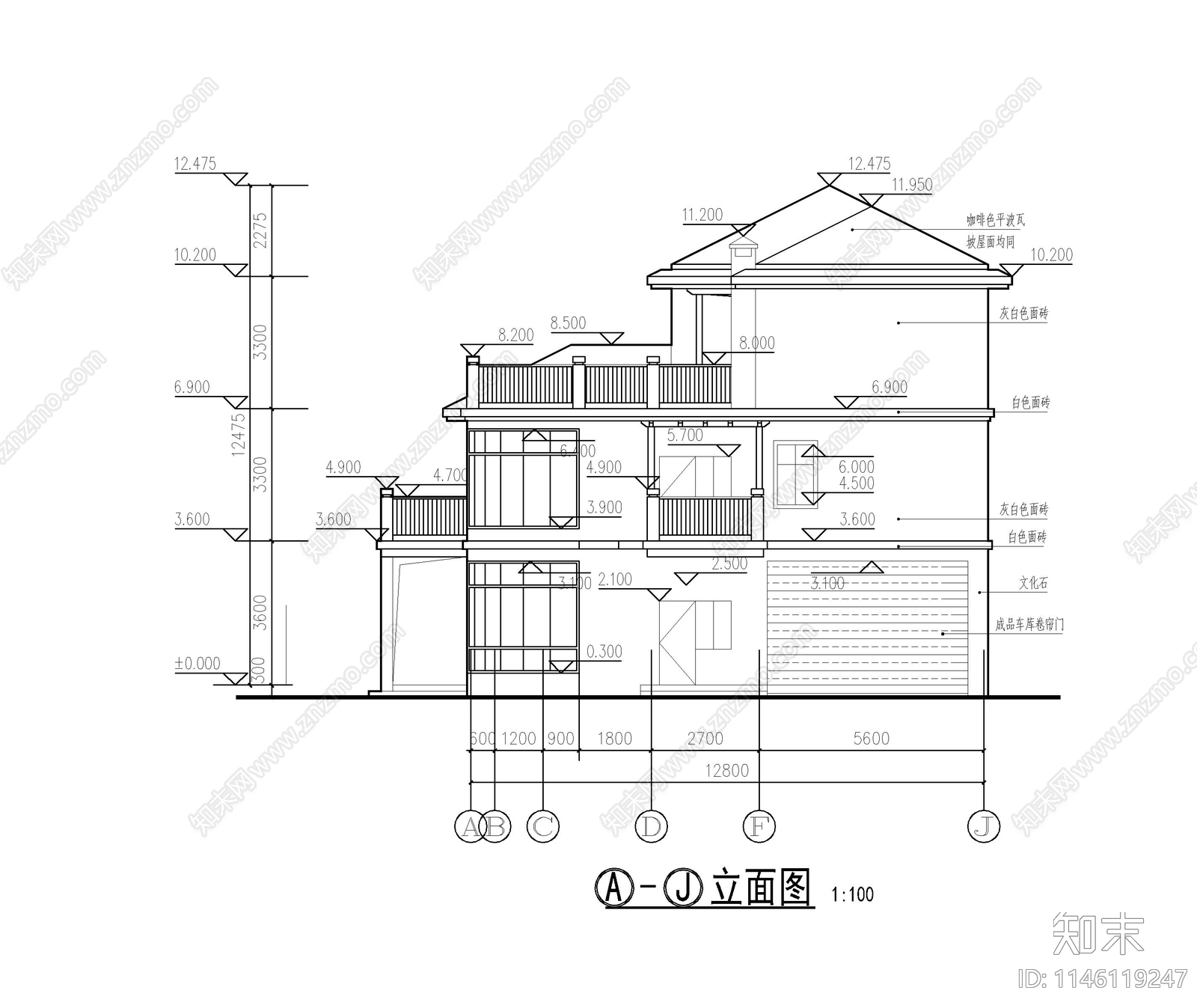 简欧别墅建筑cad施工图下载【ID:1146119247】