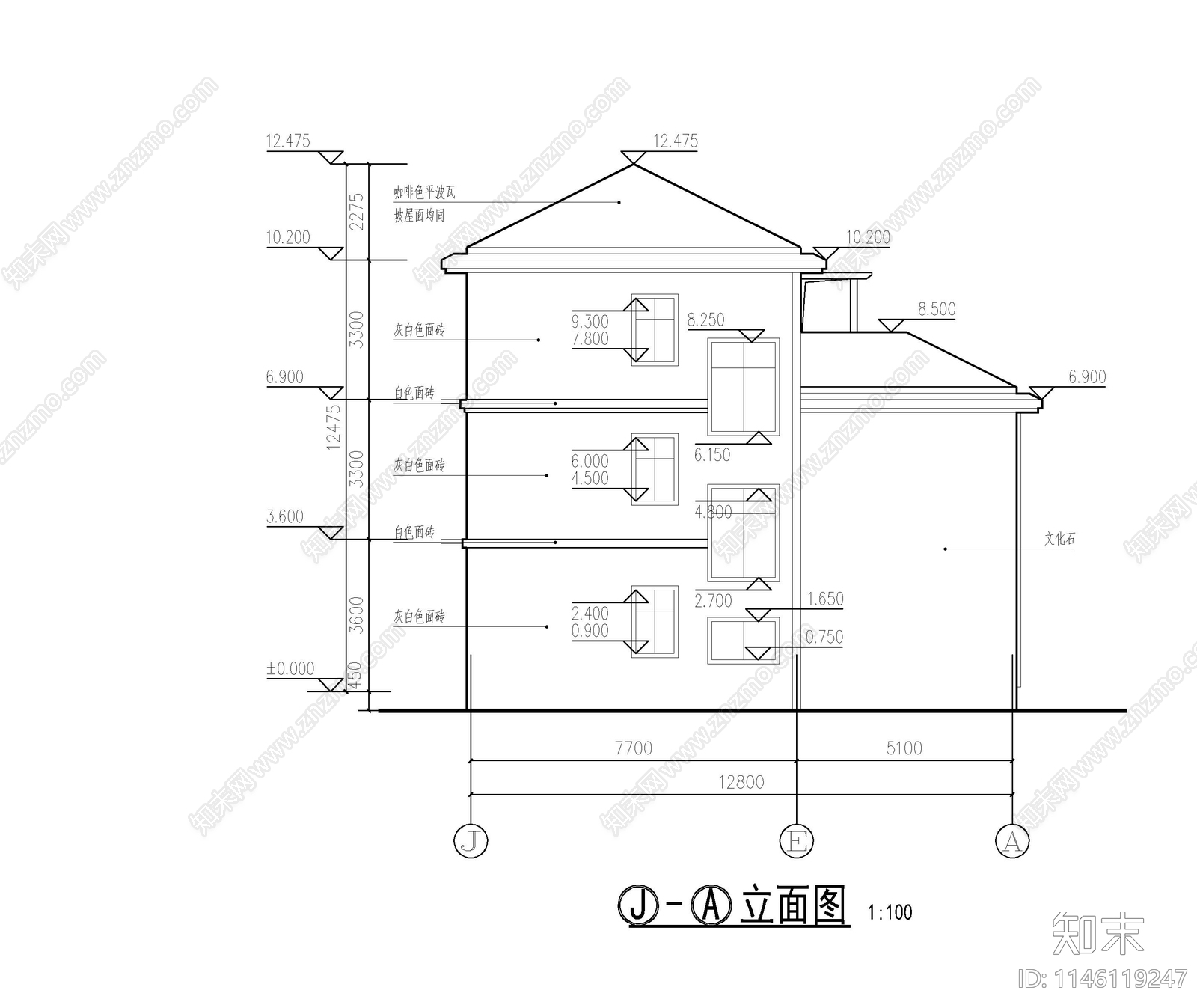 简欧别墅建筑cad施工图下载【ID:1146119247】