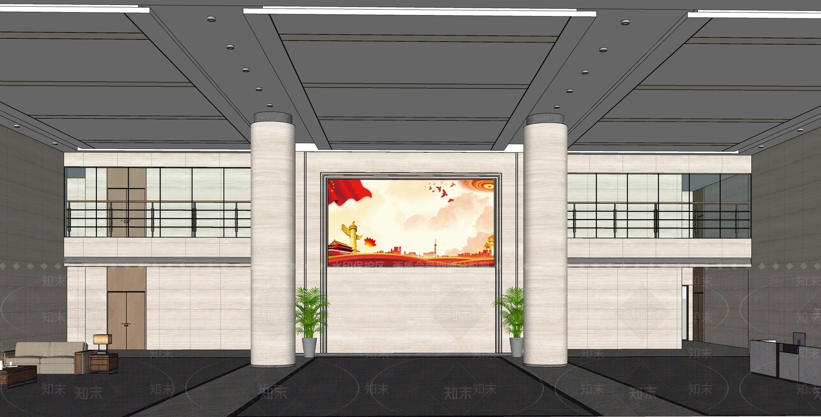 现代行政大堂SU模型下载【ID:1146123838】