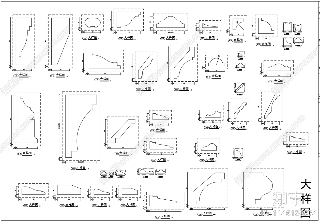 踢脚线天花角线图库施工图下载【ID:1146126974】