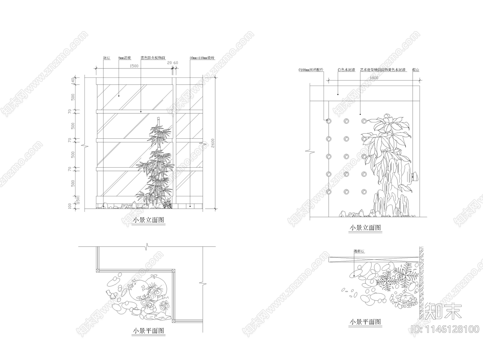 阳台小景平立面施工图下载【ID:1146128100】