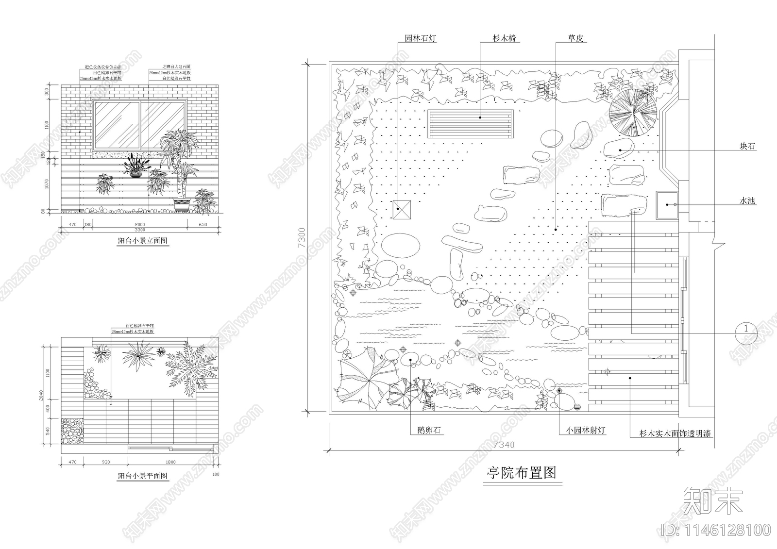 阳台小景平立面施工图下载【ID:1146128100】