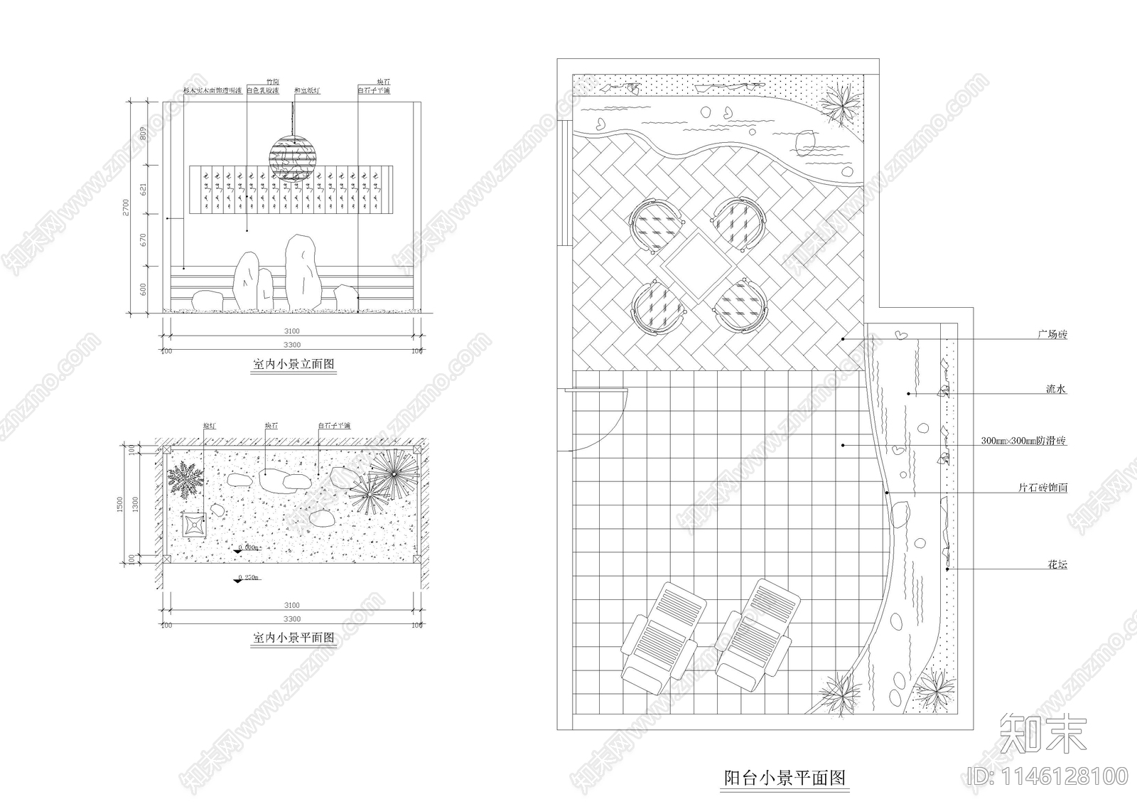 阳台小景平立面施工图下载【ID:1146128100】