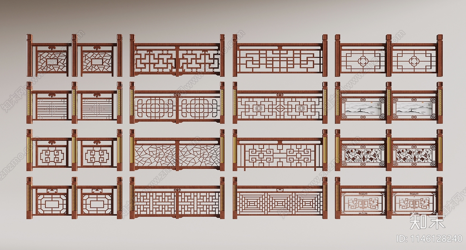 新中式栏杆3D模型下载【ID:1146128240】