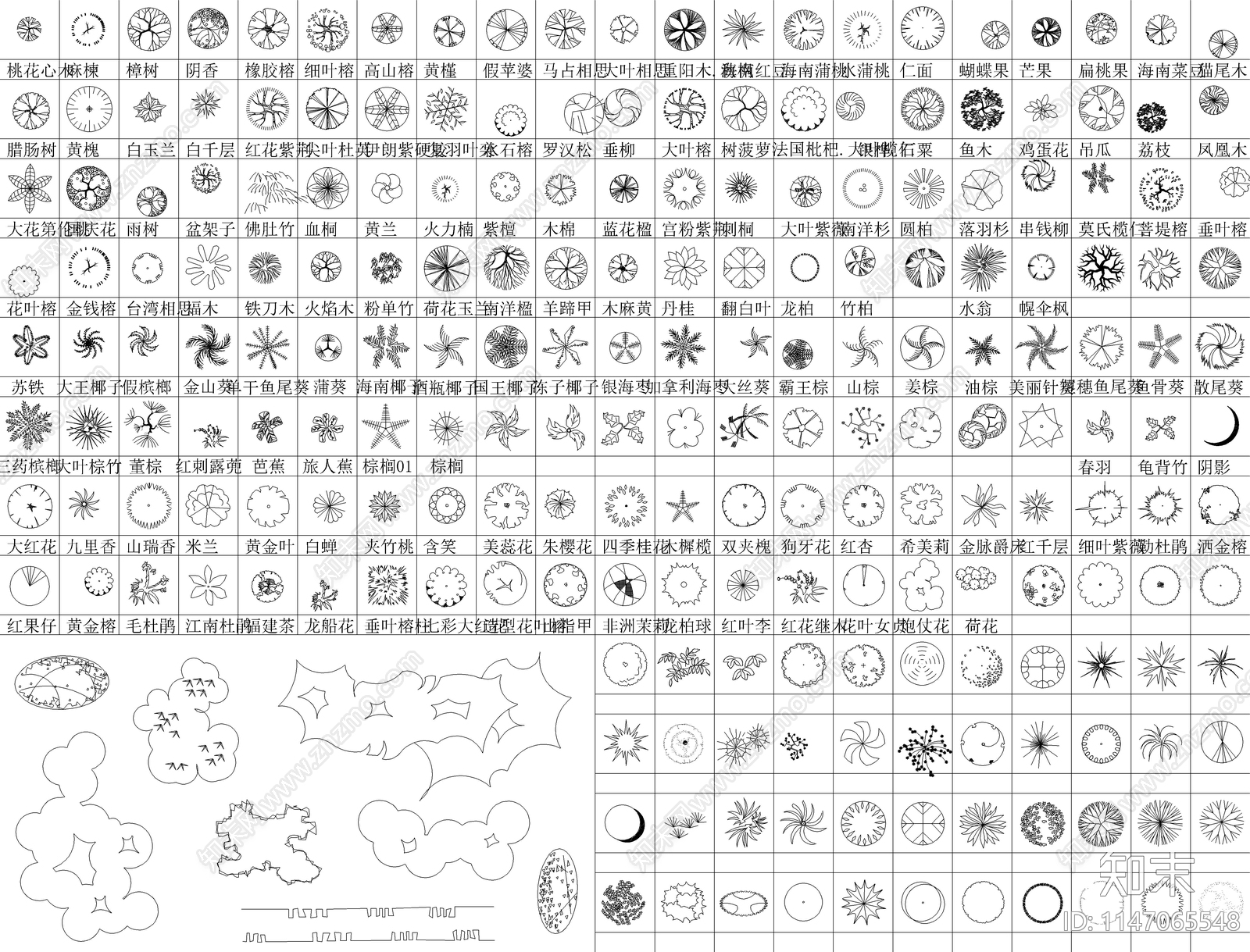 各类景观绿化图块素材图库施工图下载【ID:1147065548】