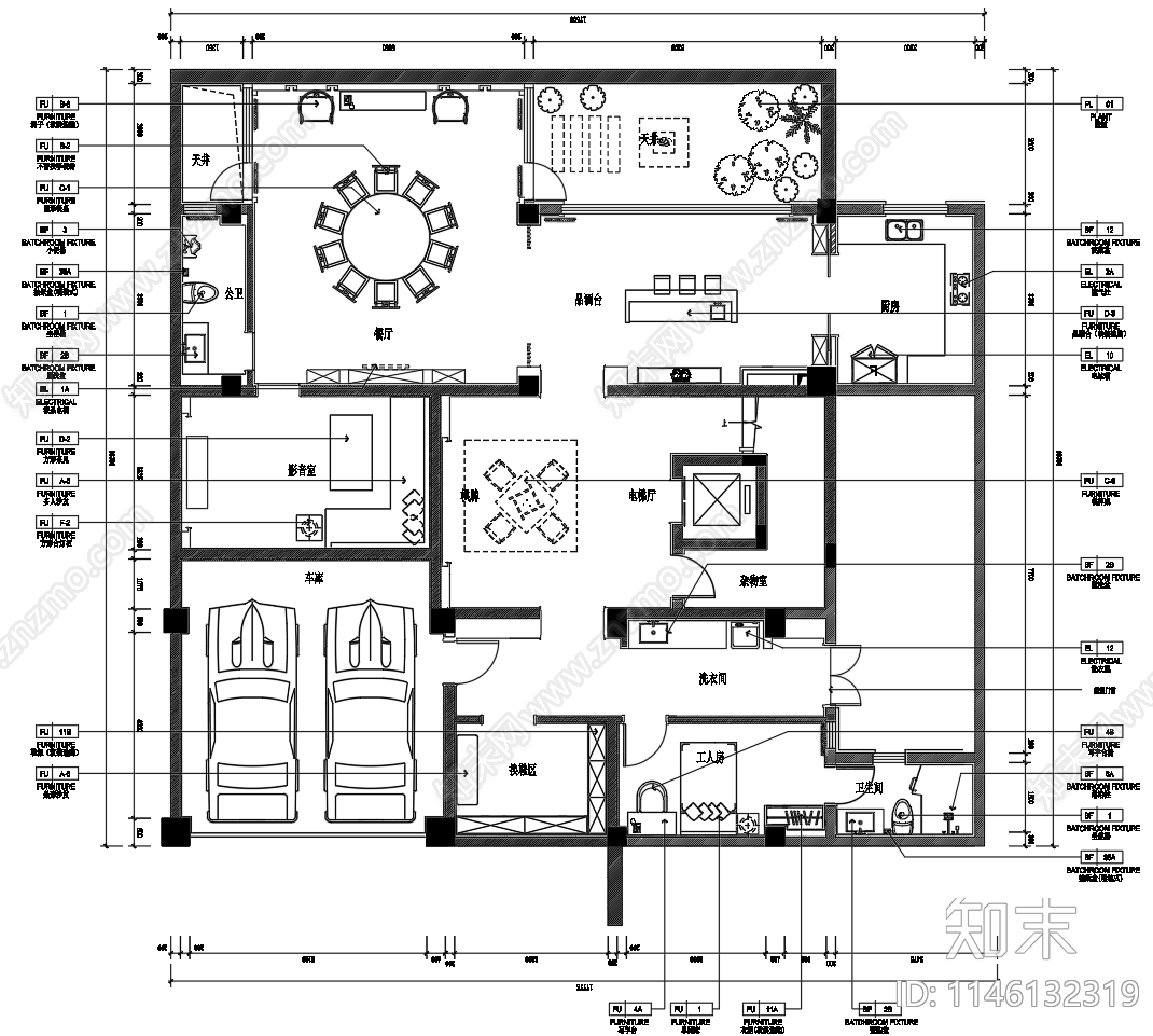 古城中式合院别墅室内cad施工图下载【ID:1146132319】