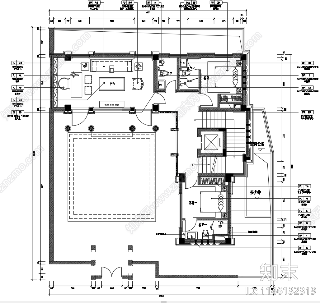 古城中式合院别墅室内cad施工图下载【ID:1146132319】