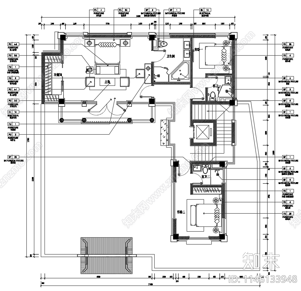 古城中式合院别墅室内施工图下载【ID:1146133948】