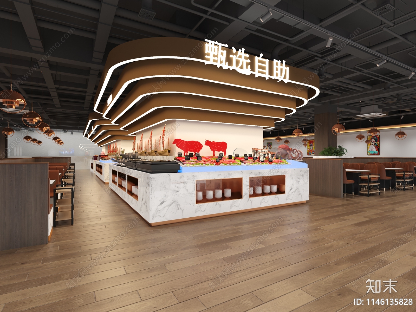 现代自助餐厅3D模型下载【ID:1146135828】