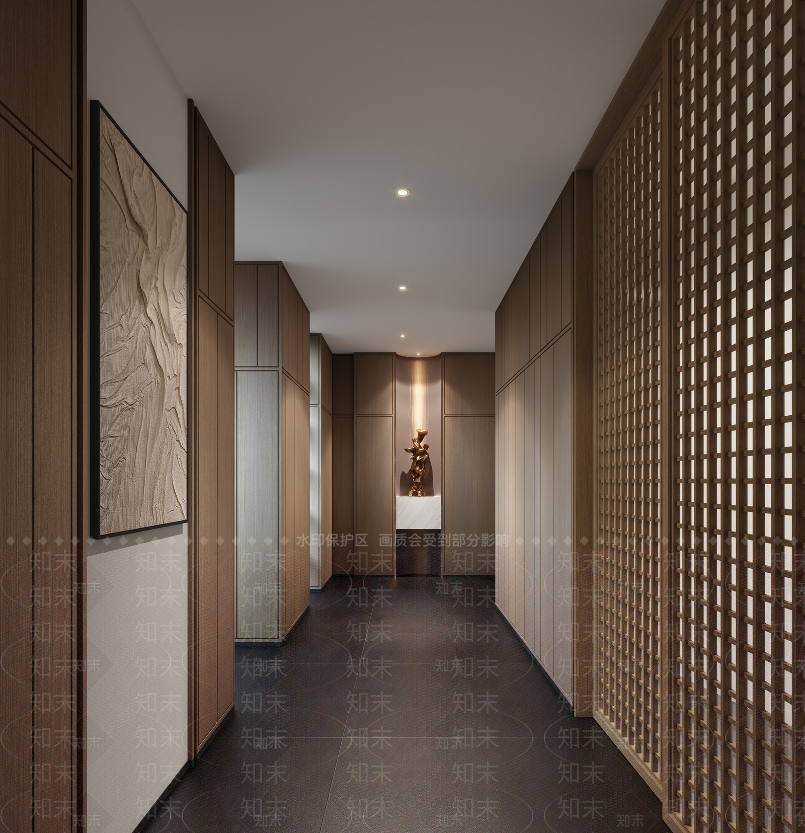 新中式酒店玄关过道SU模型下载【ID:1146137474】