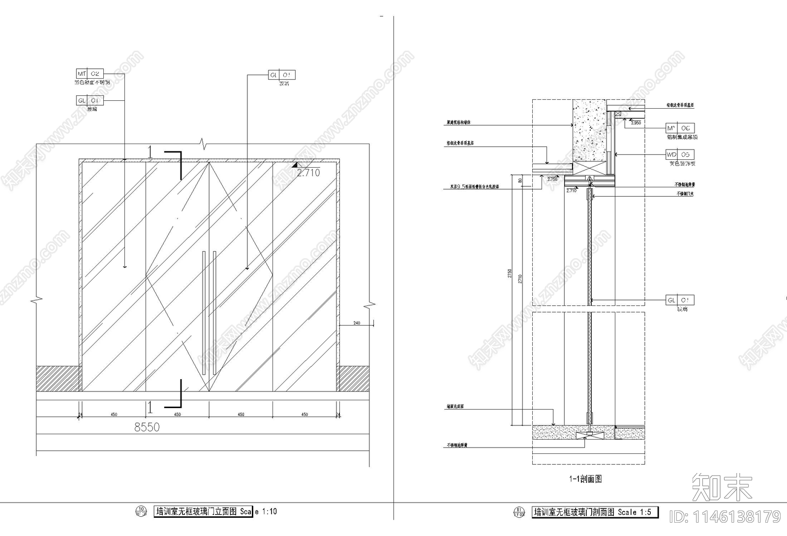 无框玻璃地弹门节点cad施工图下载【ID:1146138179】