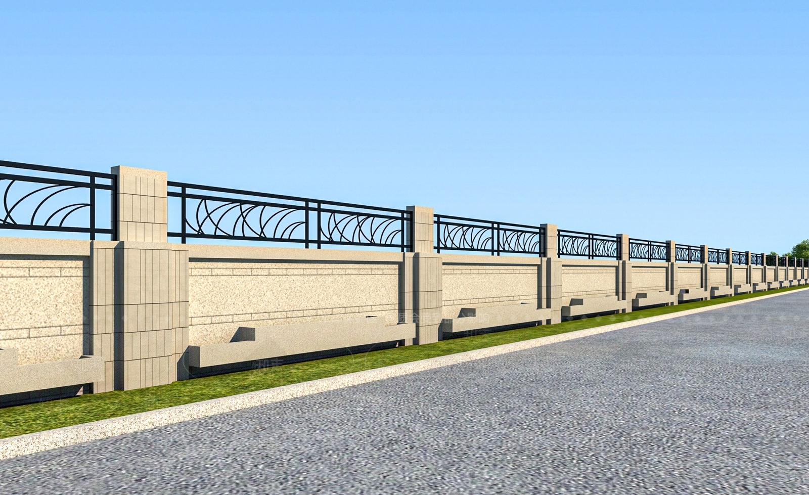 欧式铁艺围墙景墙3D模型下载【ID:1146141184】