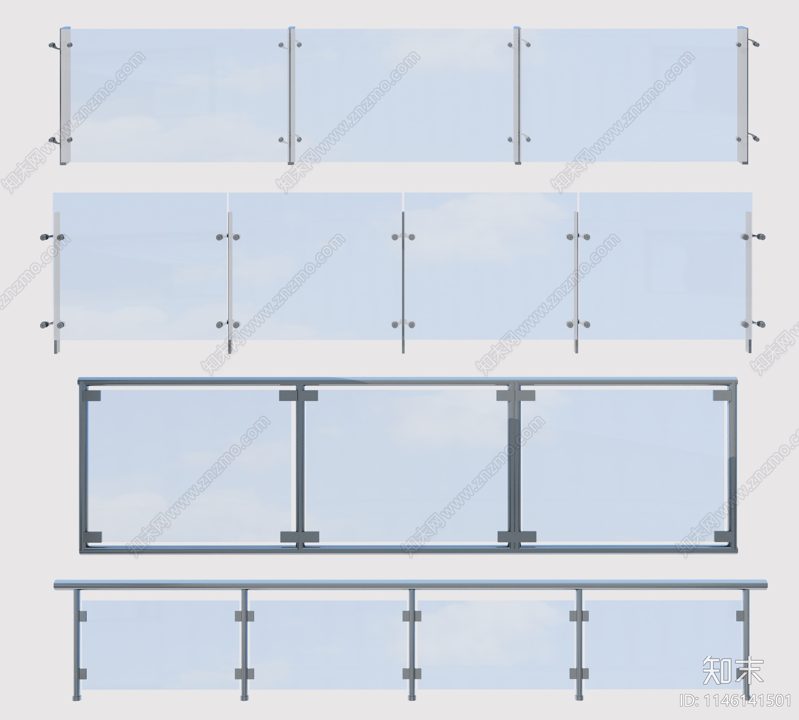 psd免抠户外不锈钢玻璃栏杆护栏下载【ID:1146141501】