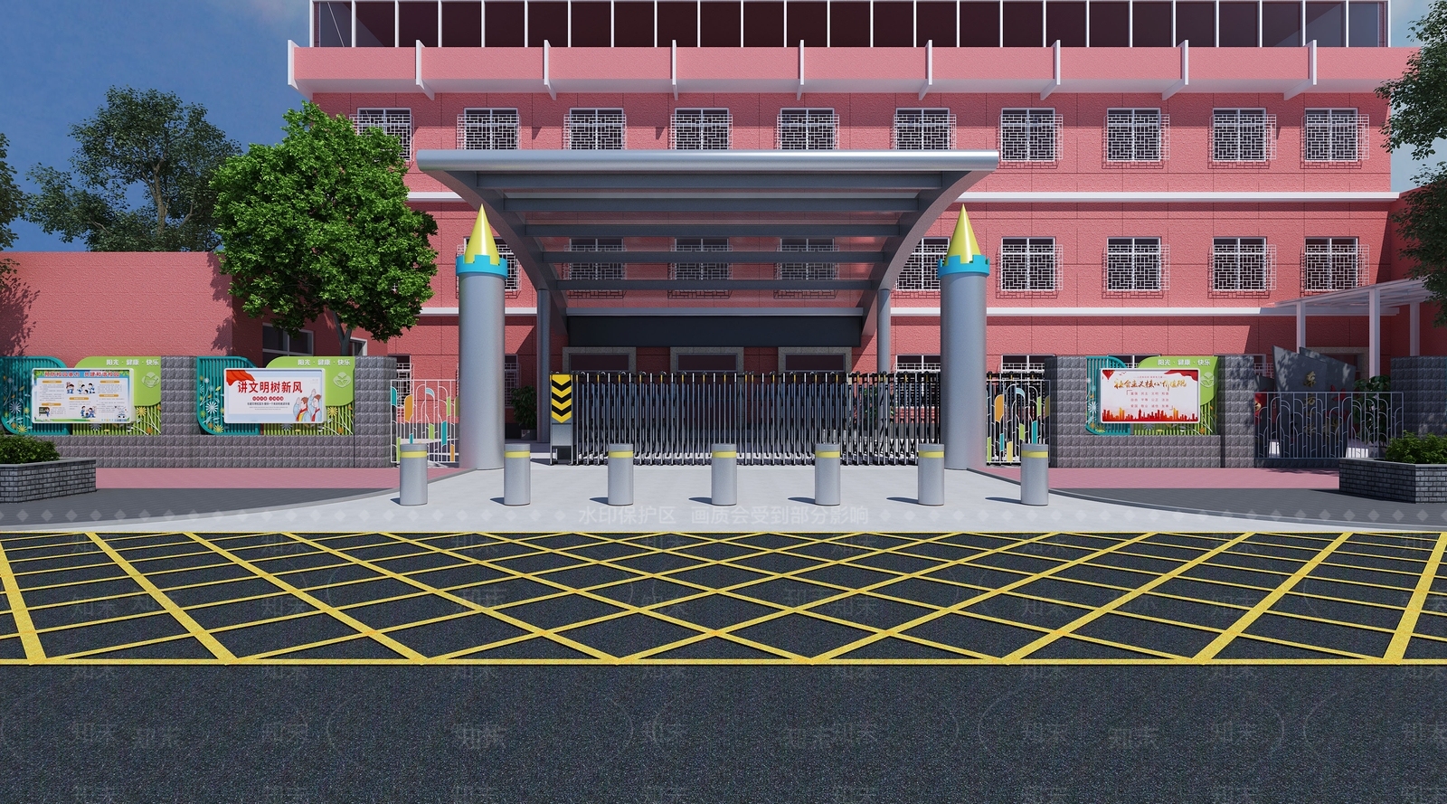 现代学校入口大门3D模型下载【ID:1146145784】