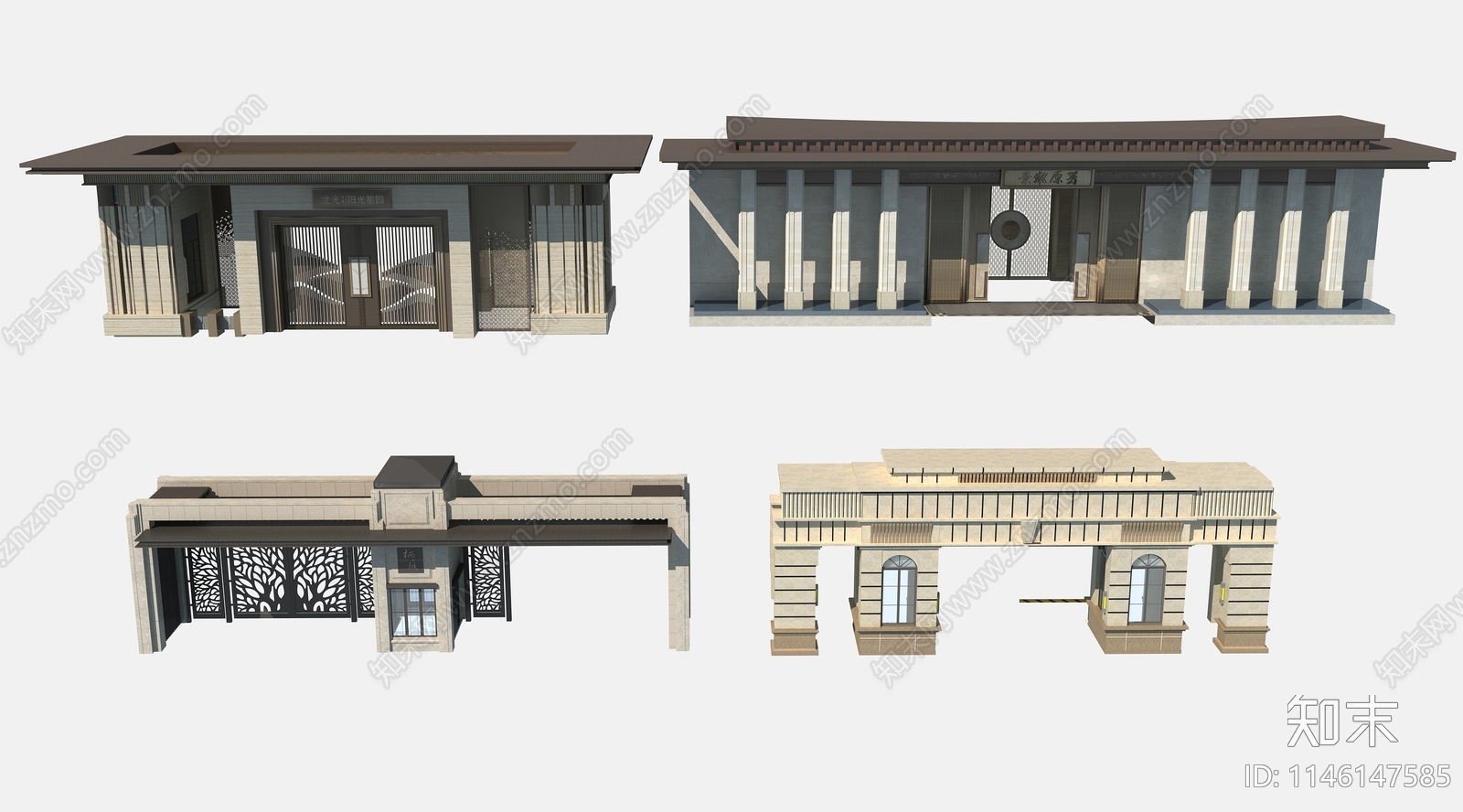 新中式入口大门3D模型下载【ID:1146147585】