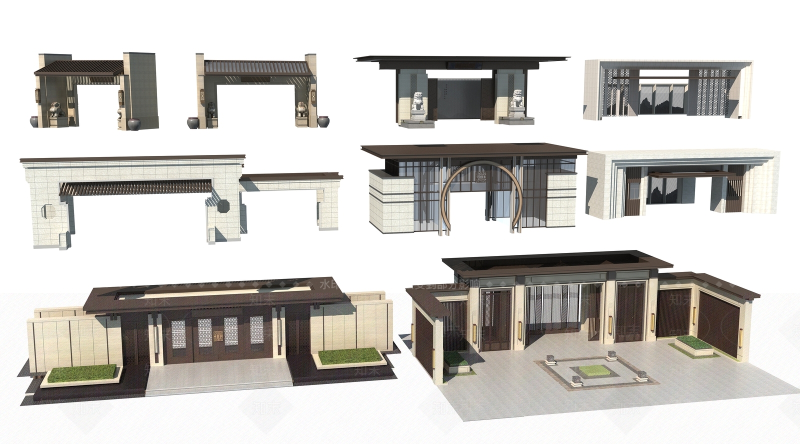 新中式入口大门3D模型下载【ID:1146147509】