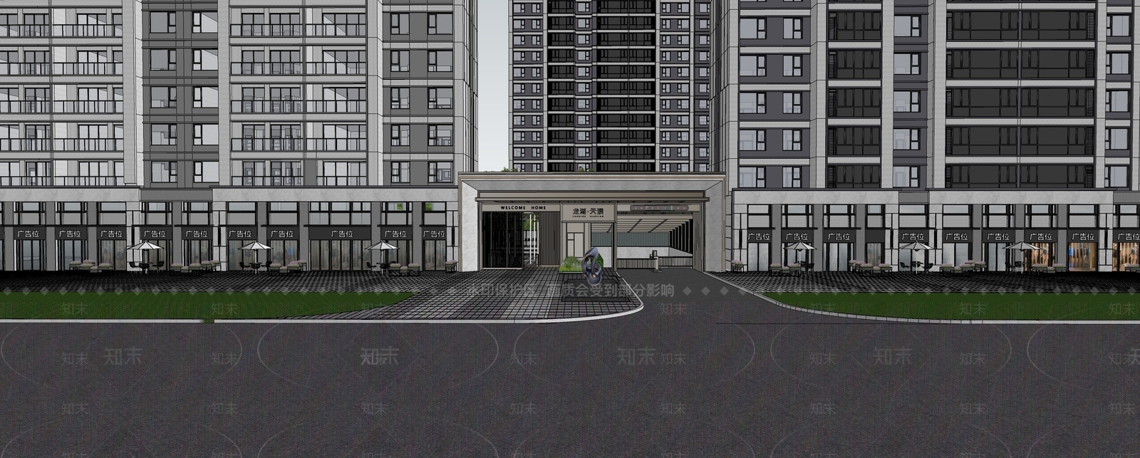 现代小区入口大门SU模型下载【ID:1146151399】