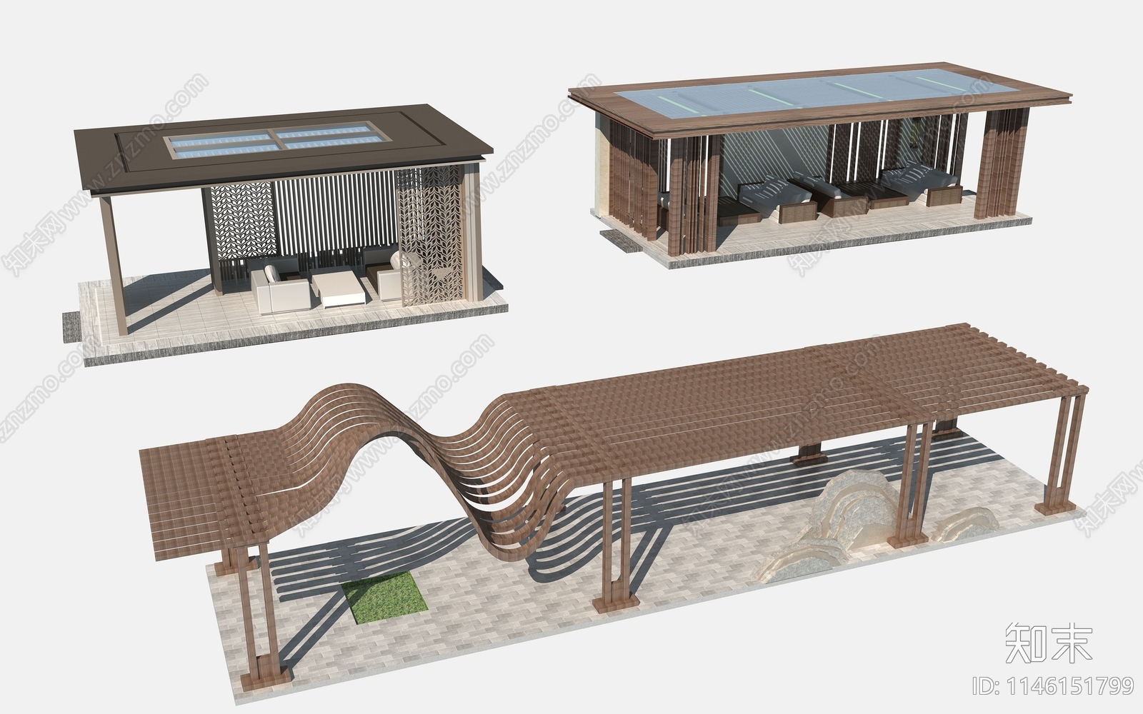 新中式廊架3D模型下载【ID:1146151799】