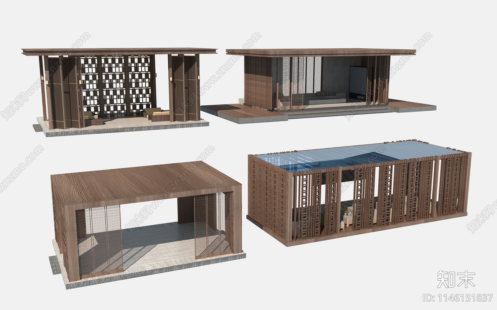 新中式廊架3D模型下载【ID:1146151837】