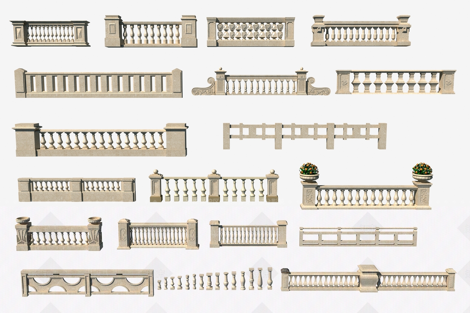 欧式石栏杆3D模型下载【ID:1146154396】