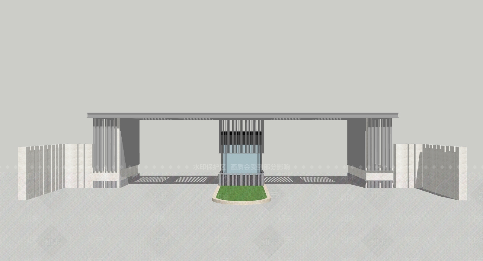 现代小区入口大门SU模型下载【ID:1146156093】