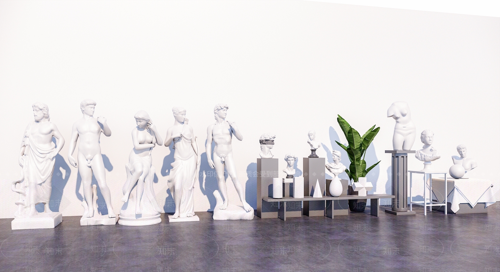 现代石膏几何体写生雕塑组合SU模型下载【ID:1146158815】