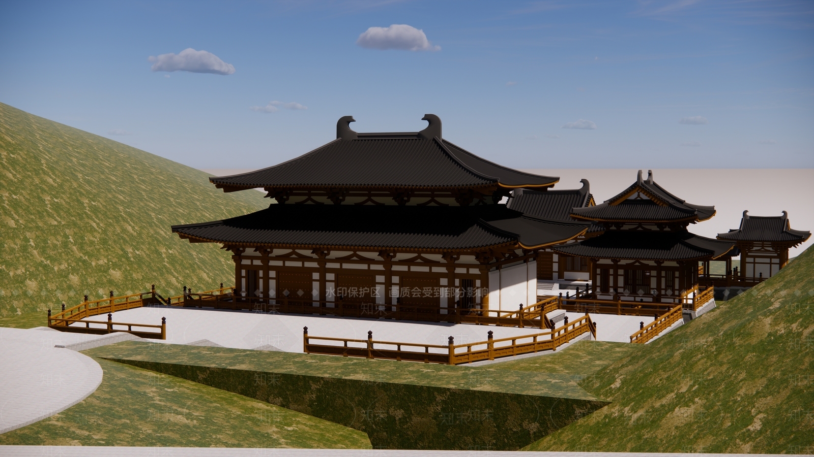 中式风格寺庙建筑SU模型下载【ID:1146165307】