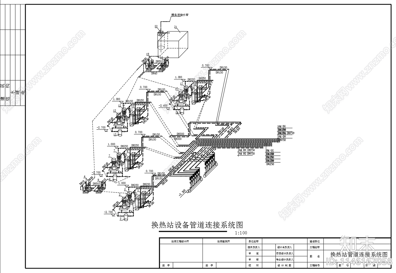 换热站设备管道连接系统图平面图cad施工图下载【ID:1146167058】