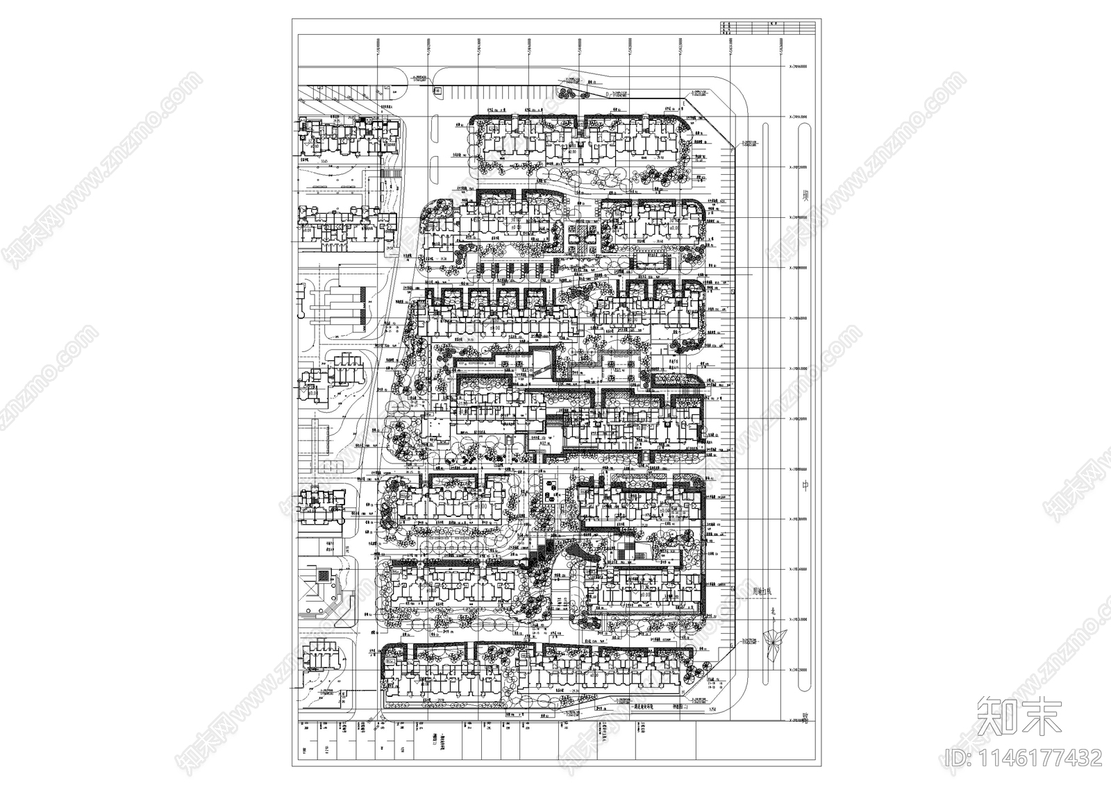 小区景观总平面图cad施工图下载【ID:1146177432】