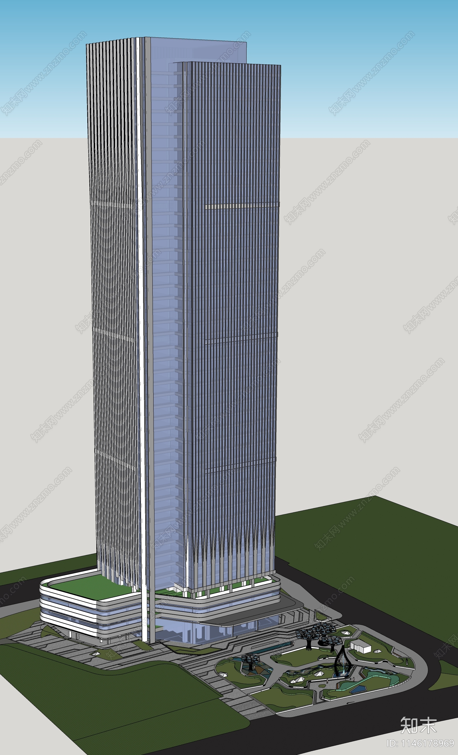 现代大气高层商业裙楼SU模型下载【ID:1146178969】