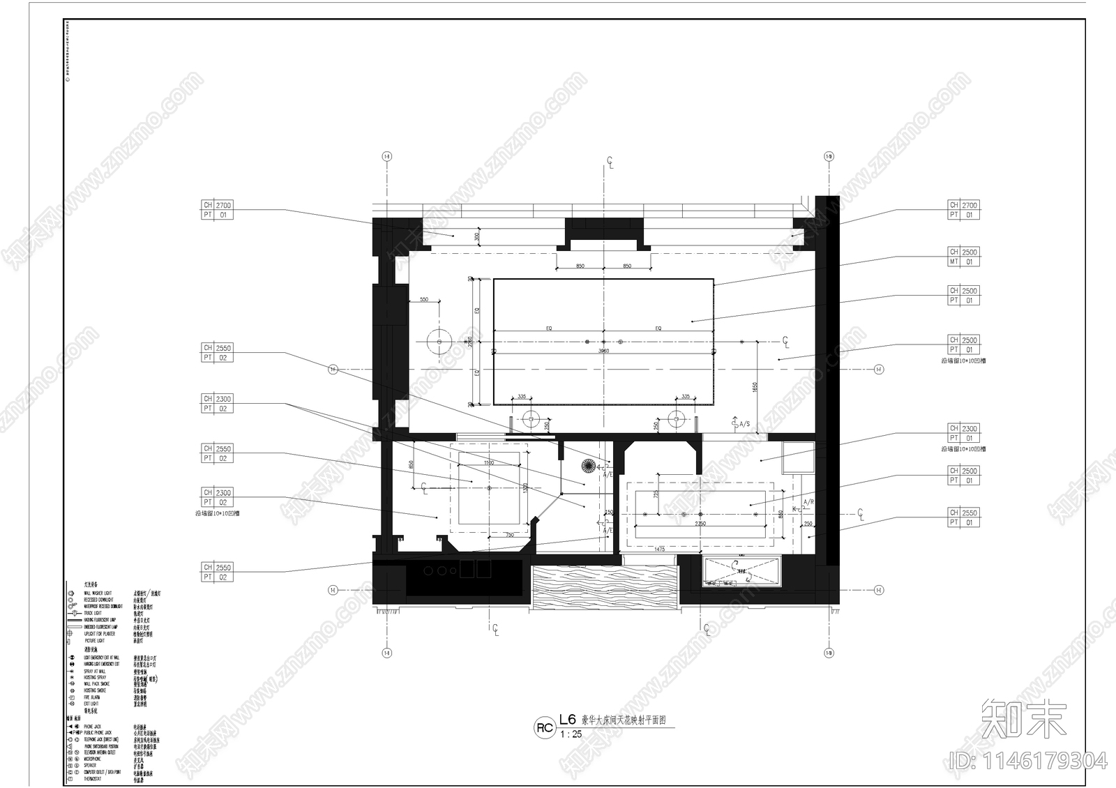 酒店豪华大床房室内cad施工图下载【ID:1146179304】