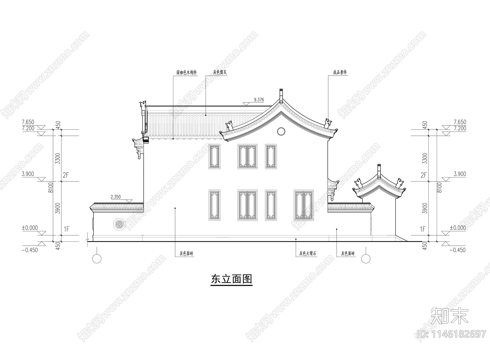 双拼合院建筑cad施工图下载【ID:1146182697】