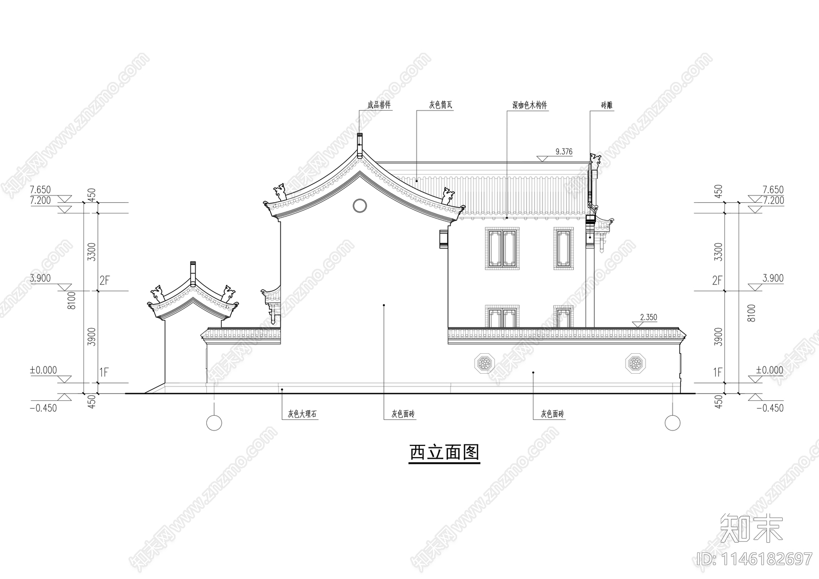 双拼合院建筑cad施工图下载【ID:1146182697】