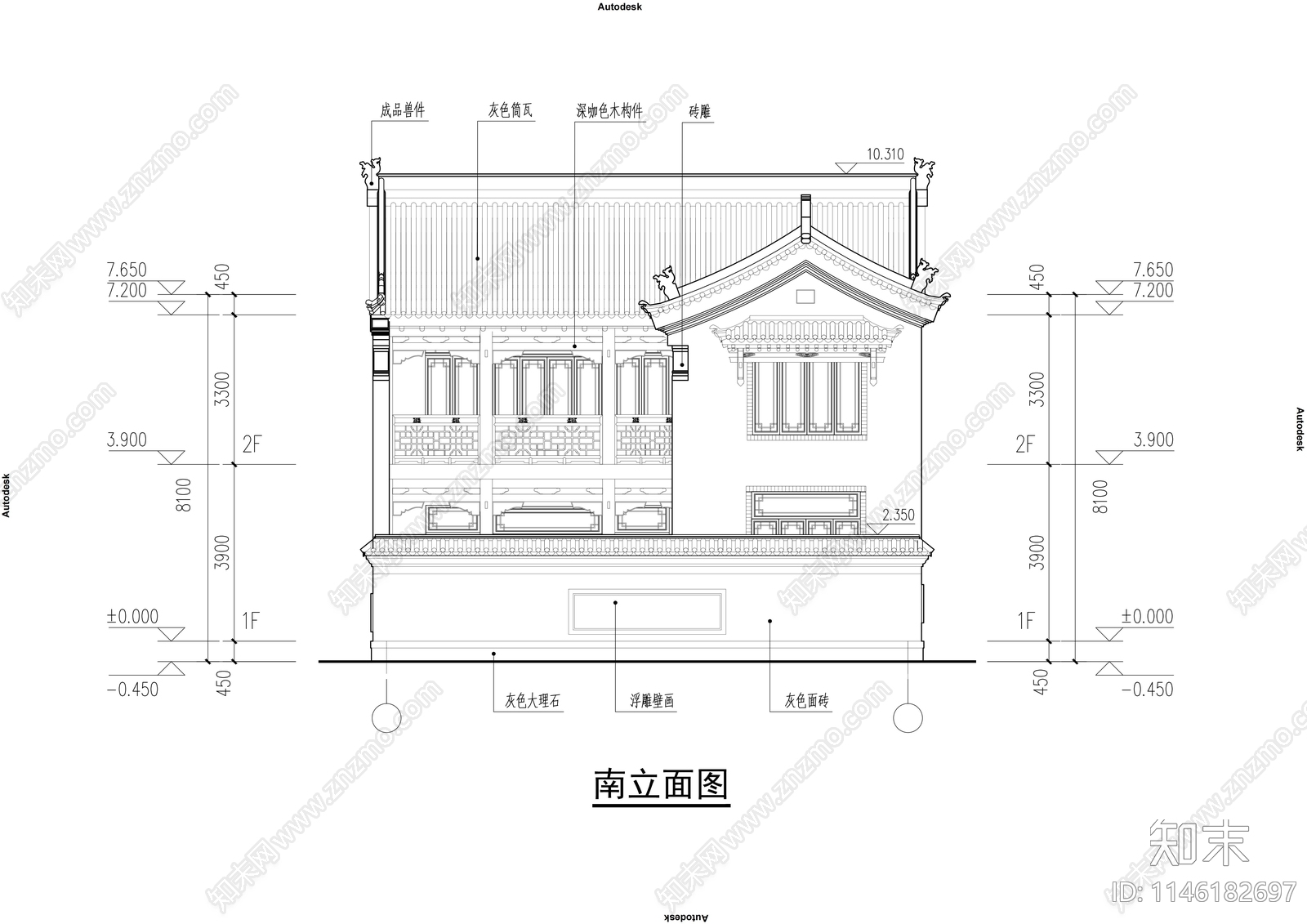 双拼合院建筑cad施工图下载【ID:1146182697】