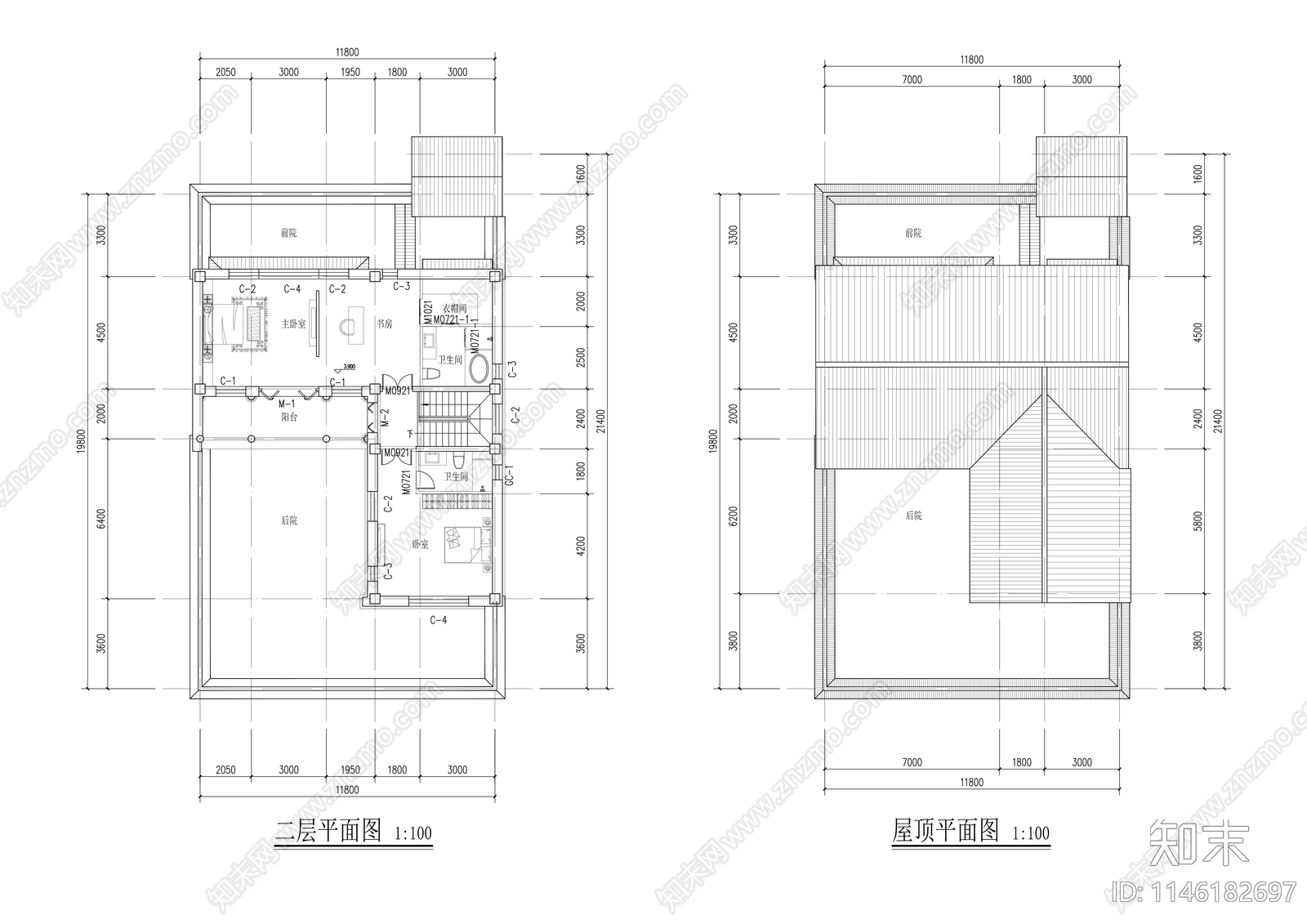 双拼合院建筑cad施工图下载【ID:1146182697】