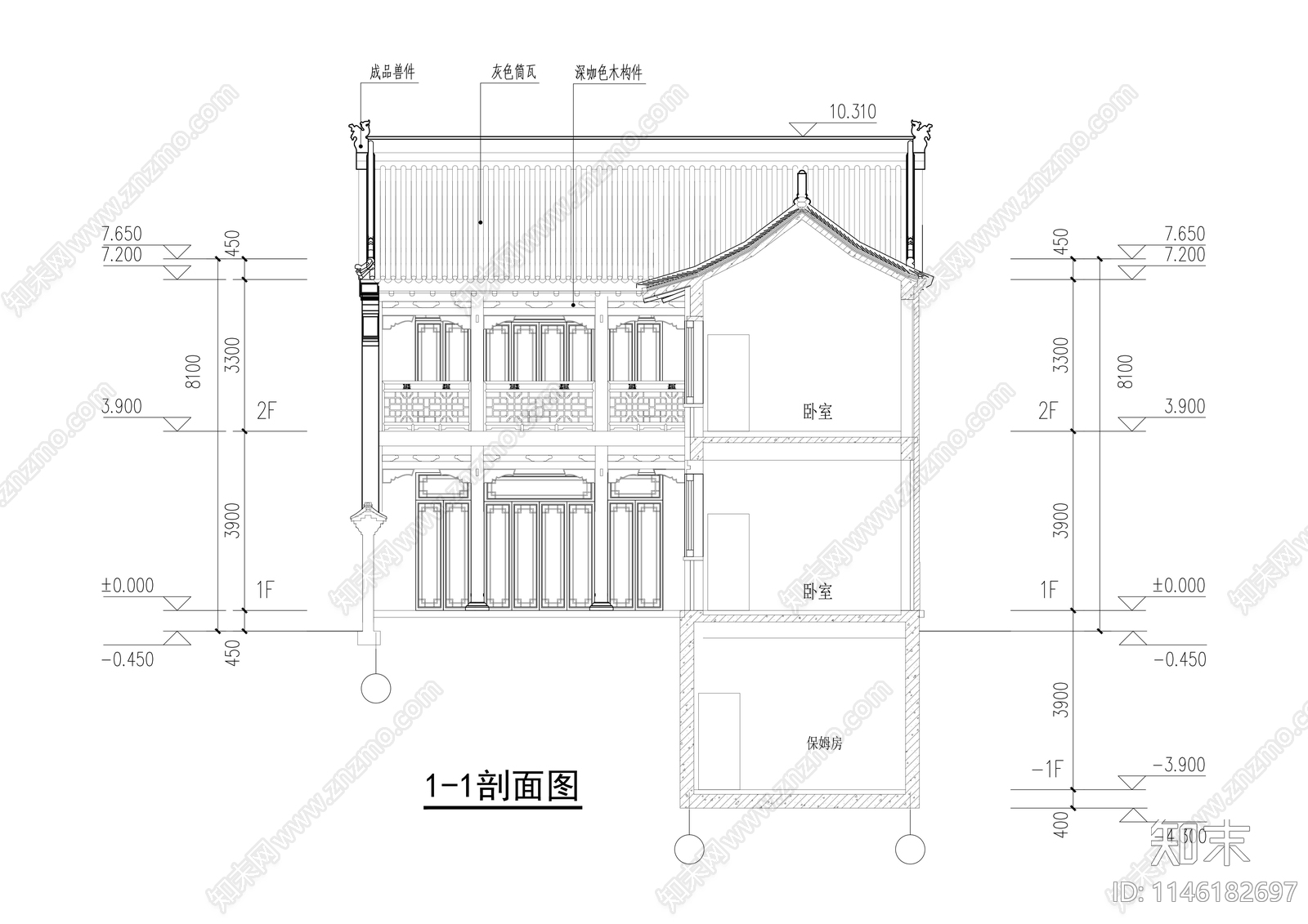 双拼合院建筑cad施工图下载【ID:1146182697】