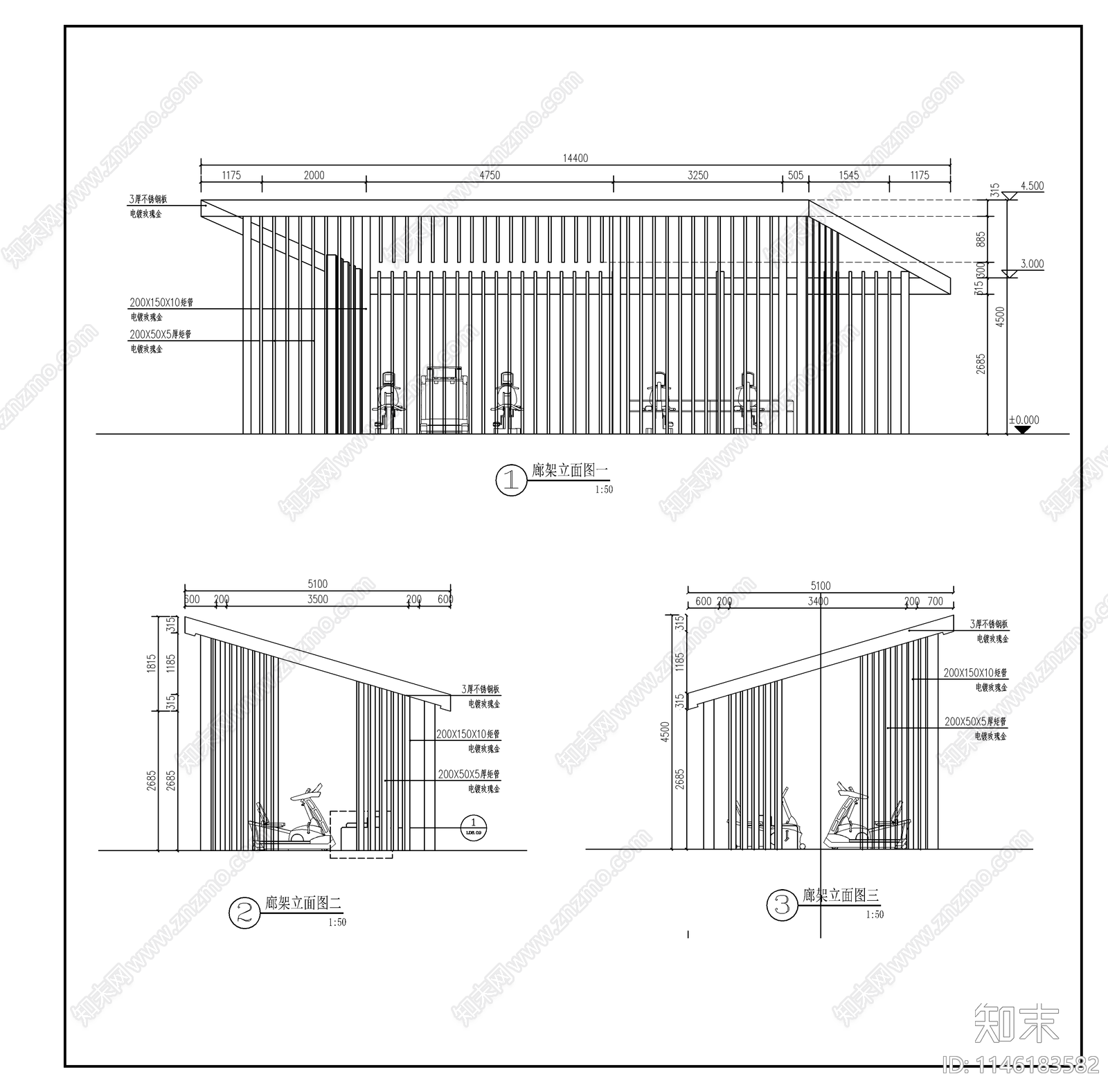 廊架大样详图cad施工图下载【ID:1146183582】