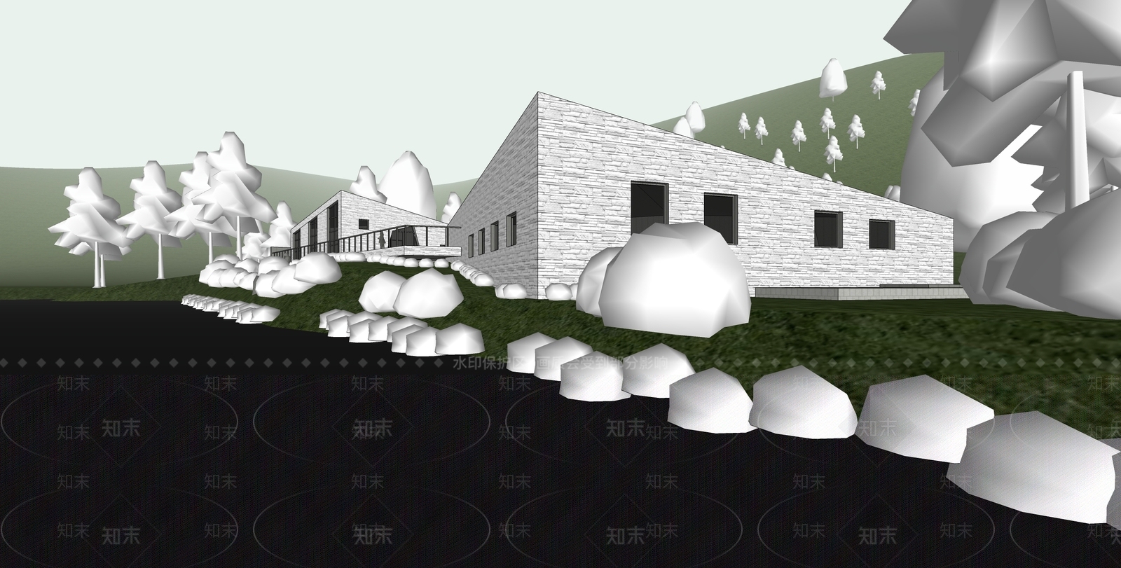 现代展览馆建筑SU模型下载【ID:1146186999】