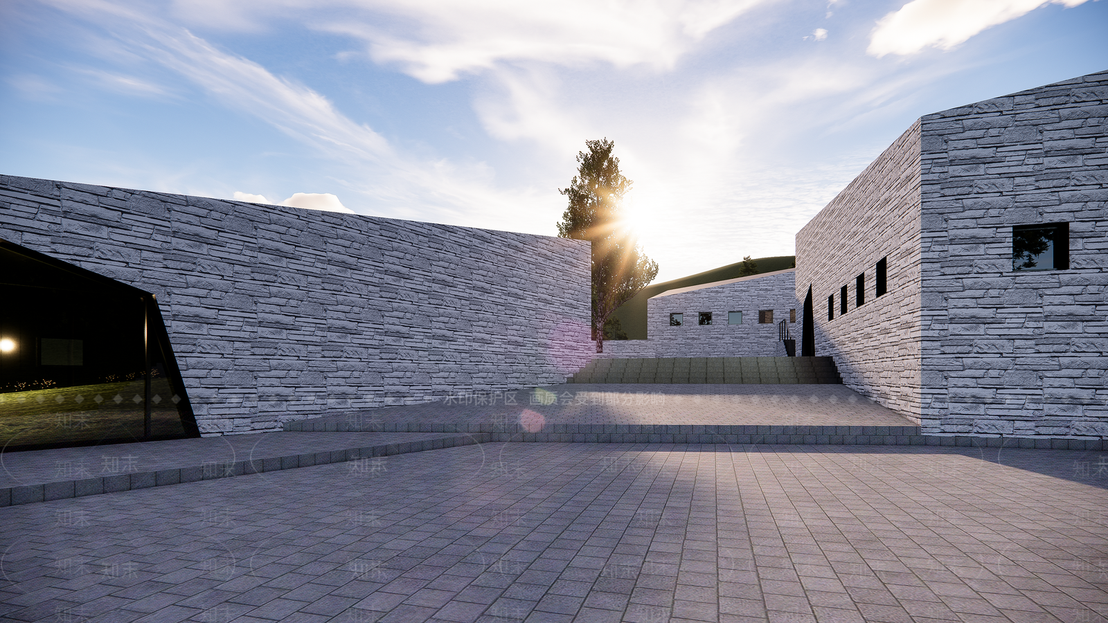 现代展览馆建筑SU模型下载【ID:1146186999】
