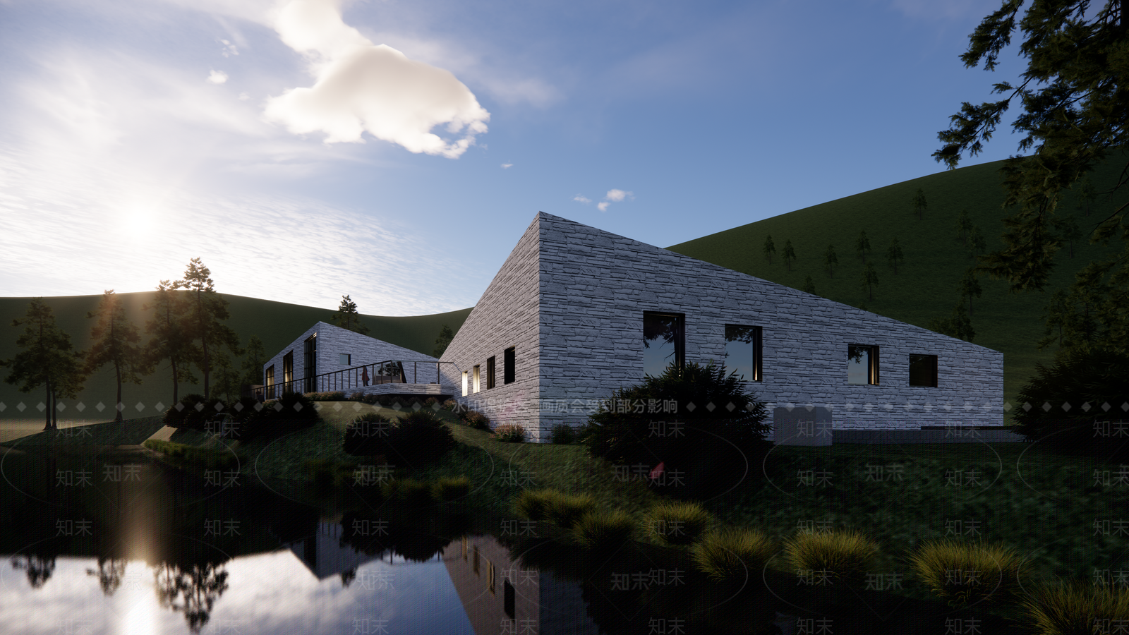 现代展览馆建筑SU模型下载【ID:1146186999】