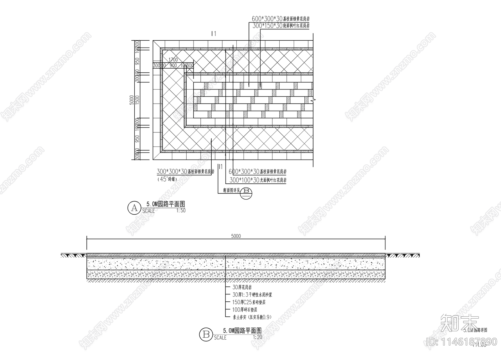 简欧小区地面铺装样式大样cad施工图下载【ID:1146187890】