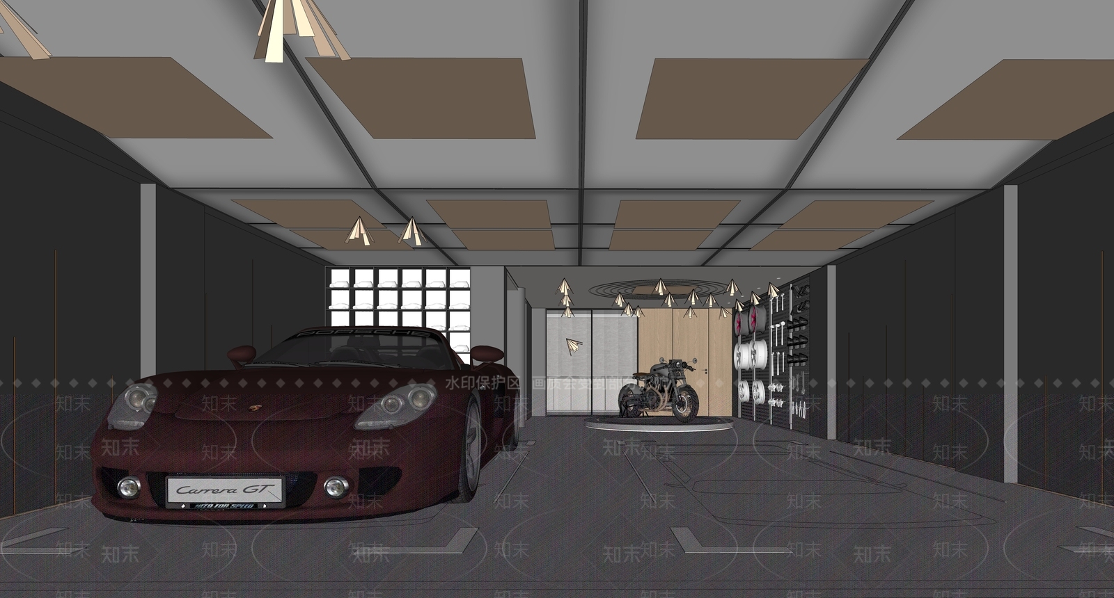 现代地下室车库SU模型下载【ID:1146192074】