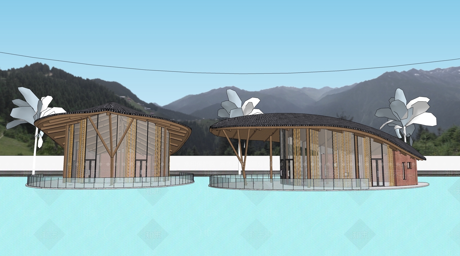 现代咖啡馆建筑SU模型下载【ID:1146193435】